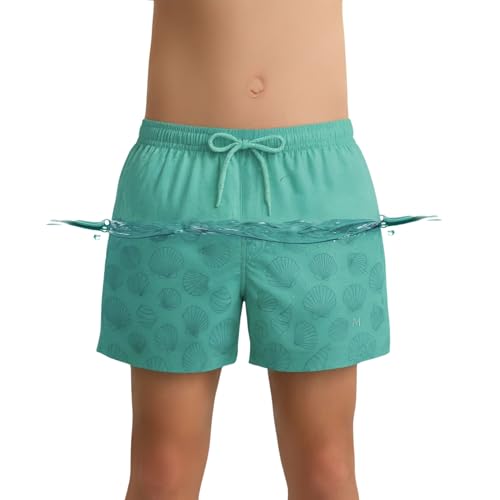 MASH INFANTIL Short Meninos Praia Estampa Mágica que Muda na Água Proteção UV 30+ Cordão Ajustável com Bolsos Funcionais, Verde Água Médio, G