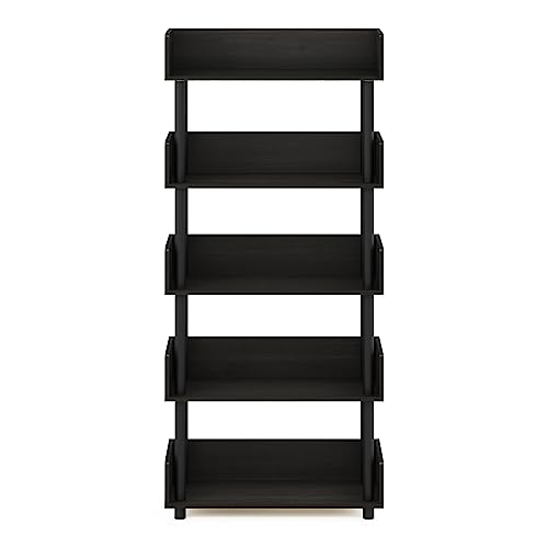Image of Furinno TURN-N-TUBE 5-Tier Display Shelf, Storage Shelves, Book Shelf, Open Shelves with Rounded Corner Top Edges, for Organization and Storage, Living Room, Home Office, Espresso