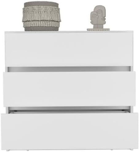 Pemberly Row Modern Contemporary Horizontal Dresser, Engineered Wood, White Finish, 31.5 in H x 33.4 in W x 16.5 in D, 3 Drawer Storage, Compact Design, Easy Assembly, Bedroom Furniture