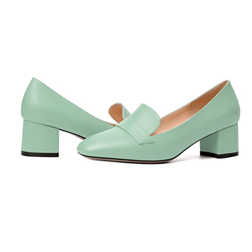 Image of MODENCOCO Womens Square Toe Slip On Comfortable Casual Matte Work Chunky Low Heel Loafers Shoes 2 Inch