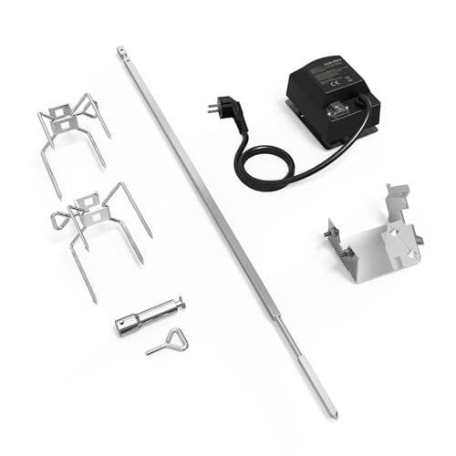 onlyfire Edelstahl Grillspieß Set für Weber Spirit I & Spirit II 200/300 Serie Gasgrill, inkl. 2X Fleischklammer, Motor, 220V-240V, Motorhalter, Drehspieß, Rotisserie, Drehspiess
