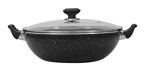 Bartan 30cm Cooking Wok Karahi Kadhai with Glass lid and Spoon, 3-Ply Marble Non-Stick Coating, Aluminium, Suitable for Induction Cookers/Stoves, Cool-Touch Bakelite Handle - Image 3