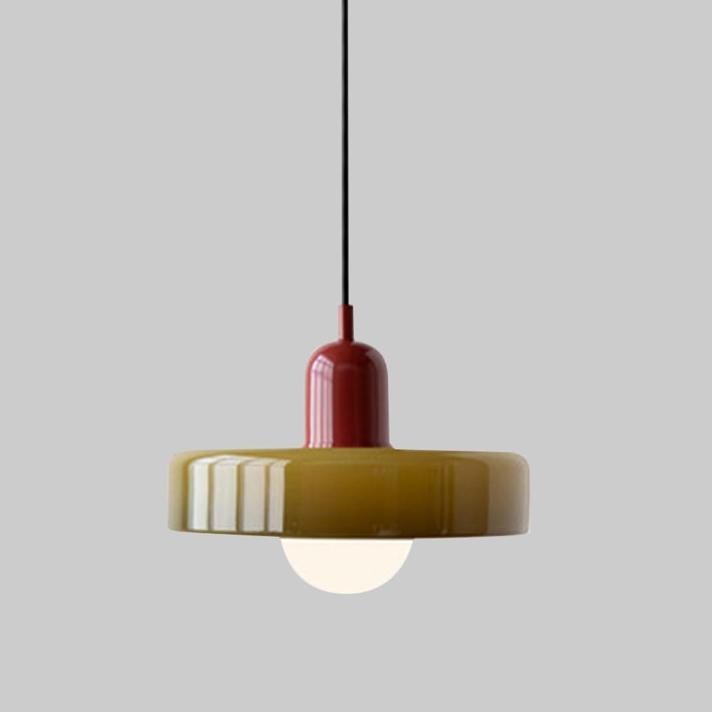 Granestner Nordic Glass Pendant Light Shade Round Hanging Lamp for Dining Table Kitchen Island Cafe Bar E27 Ceiling Fixture(Red+Green)