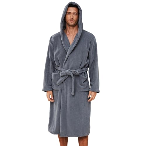 U2SKIIN Mens Hooded Robe, Soft Warm Men Bathrobe Long Fluffy Loungwear