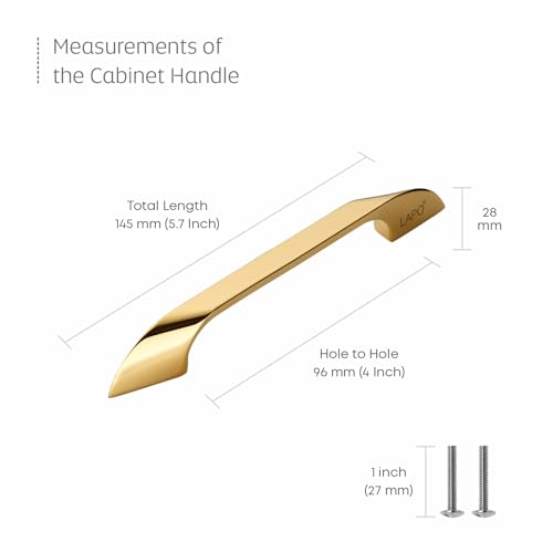 Image of LAPO 4 Inch Cabinet Drawer Handles for Kitchen, Pull Handles for Wardrobe, Cupboard, Almirah & Pooja Mandir, Easy Installation, 3 Years Warranty (224mm, PVD Gold, Pack of 10) - Twist