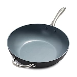 GreenPan Lima Hard Anodized Healthy Ceramic Nonstick 12.5″ Wok pan with Helper Handle, PFAS-Free, Oven Safe, Gray