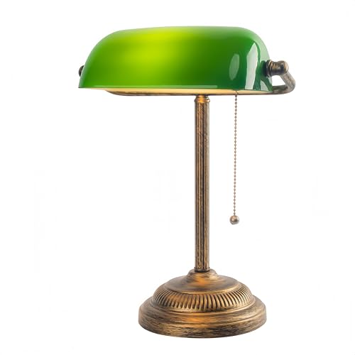 【Pratico interruttore a catena】: lampada da tavolo da scrivania Non dovrete cercare l'interruttore, ma potrete semplicemente accendere e spegnere la lampada verde tirando la catena. La catena in metallo è resistente alla ruggine e robusta e resiste all'usura anche dopo decine di migliaia di utilizzi. Il design vintage della catena è senza tempo.