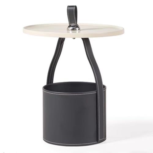 Table basse en forme de goutte d'eau avec panier de rangement et coins arrondis