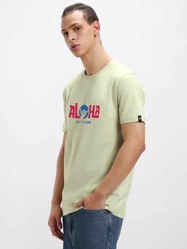 Image of Bewakoof Men's Typography Regular Fit Half Sleeve Round Neck Pure Cotton T-Shirt 1500903 Green 3XL