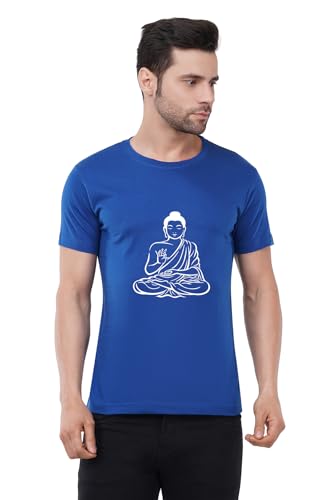 Image of Caseria Men's Cotton Printed T-Shirt -Buddha | 100% Cotton | Half Sleeves | Regular Fit | Printed | Round Neck | Graphic T Shirt
