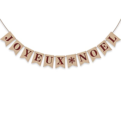 Bannière Joyeux Noël Vintage Toile de Jute avec Motif Flocon de Neige Guirlande Fanion Noel Decoration Drapeau Triangle pour Décoration de Fête Noël Cover