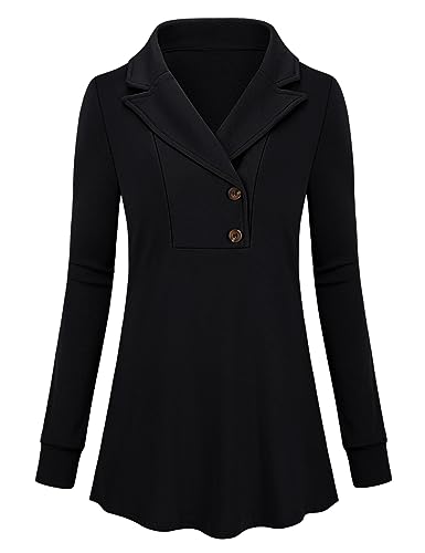 Micoson Women's Long Sleeve Button Lapel Tunic Tops V Neck Business Casual Swing Sweatshirt Pullover2