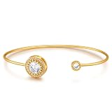 crataly Bracciale rigido da donna in oro 18 carati, con zirconia cubica, regolabile, aperto, con accenti di diamante, impilabile, regalo per fidanzata, figlia, compleanno, mamma