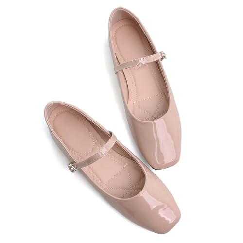 Image of LUXINYU Women's Slip on Flats,Classy Round Toe Solid Classic Mary Jane Ballet Dance Shoes Soft Comfortable PU Flat Shoes