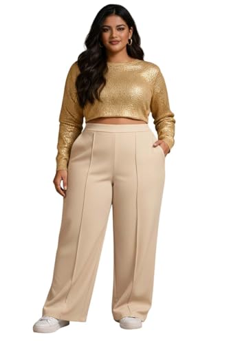 Image of KOTTY Women's Plus Size High Waist Wide Leg Pants for Stylish Comfort and Confident Casual /Stylish Wear