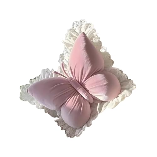 Generico a farfalla | Morbido per in peluche | Simpatico cuscinos imbottito con finiture in pizzo | Per divano letto, scrivania, camera da letto, soggiorno, regalo di compleanno, Hallowe