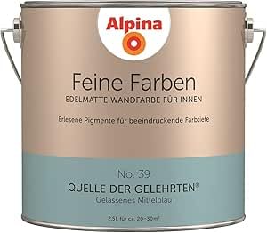 Alpina Feine Farben – No. 39 Quelle der Gelehrten® – edelmatte Innenfarbe - Wandfarben für einzigartige Farbwirkungen und Raumstimmungen – Gelassenes Mittelblau – 2,5 Liter