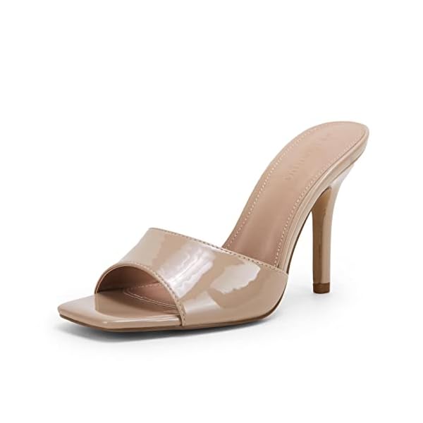 Women's Slide Sandals Square Open Toe Pumps Stiletto Heel Backless Slip On Mules Summer Slipper Shoes