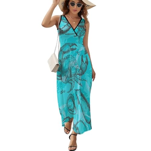 Robe longue sans manches col V en tissu léger et fluide