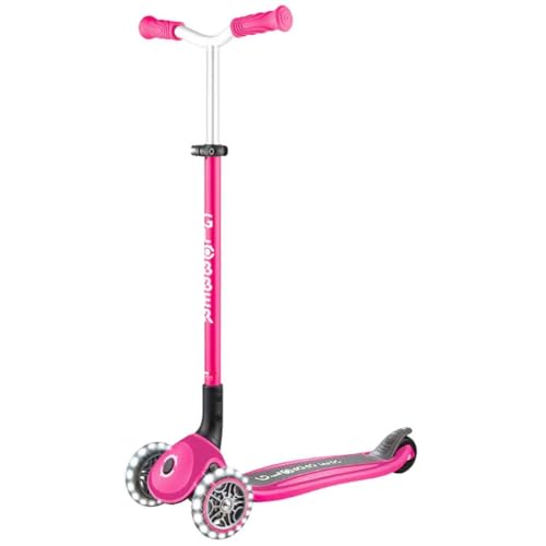 GLOBBER Master Lights - Tretroller Kinder, 120/80 mm, ABEC 9, 3-r&auml;drig, h&ouml;henverstellbar, LED-Leuchtrollen, pink