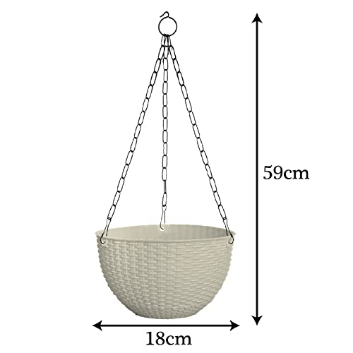 Image of Kuber Industries Set of 5 Plastic Hanging Flower Pot for Balcony & Railing | Planters for Home-Lawns & Gardening | (Flowers not Included) (White) 53KM3838