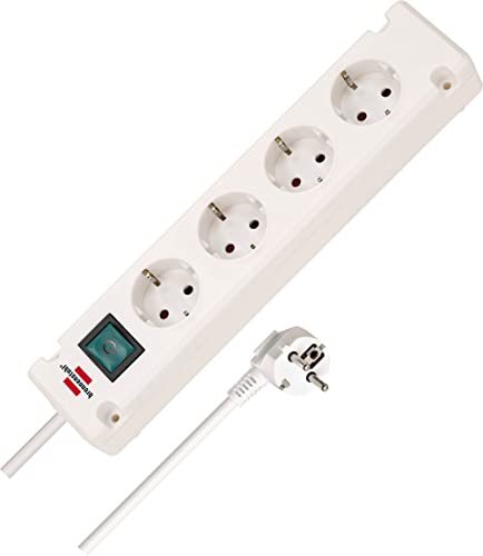 Brennenstuhl Bremounta Steckdosenleiste 4-Fach mit Schalter (Mehrfachsteckdose mit 90 Grad Steckdosen, Steckerleiste mit Befestigungsm&ouml;glichkeit und 1,5m Kabel) wei&szlig;