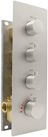 3 Way Shower Diverter Valve, 3 Outlets Multi Function Thermostatic Shower Brass Valve Can Run Simultaneously, Brushed Nickel