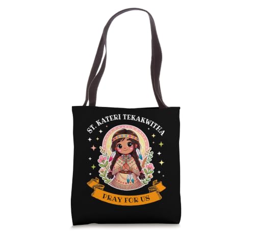 Bolsa tote católica de Santa Kateri Tekakwitha 'Ruega por nosotros' para niños miniatura 1