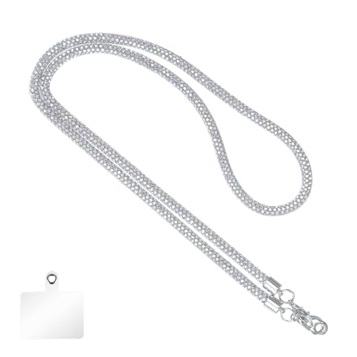 Bewudy Handykette Glitzer Lang, Universal Schlüsselanhänger Handyband zum Umhängen Schlüsselband mit Bling Strass Handy Kette für Handys Kameras Schlüsselanhänger ID Kartenhalter