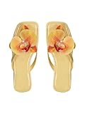 MakeMeChic Women's Flower Flat Sandals Square Toe Flip Flops Summer Beach Slippers Thong Sandal Yellow 11