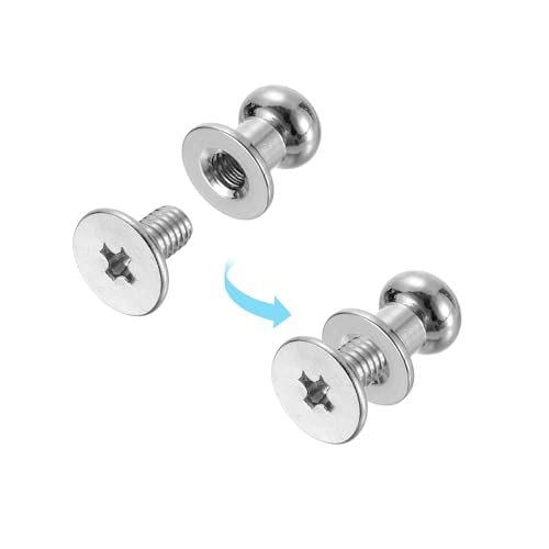 uxcell 15Sets Brass Ball Head Stud Rivets, 8mm Dia. Screw Back Button Nipple Rivet for DIY Leathercraft, Silver