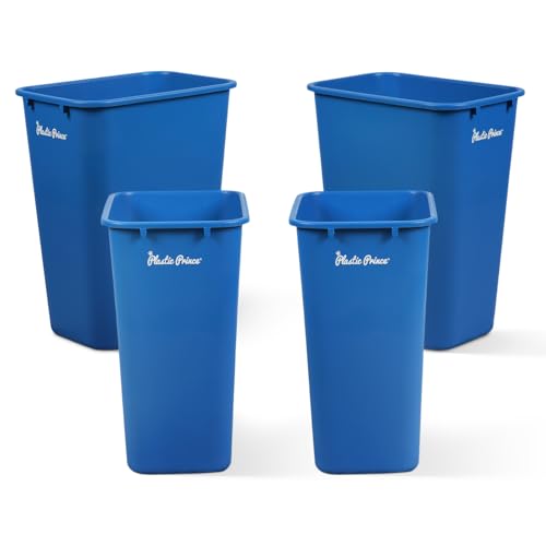 Image of PLASTIC PRINCE 10 Gallon Trash Can Blue Recycle Bin for Kitchen Bathroom Office 40 Qt Garbage Bin Fits Under Desk Cabinet Sink, High Plastic Waste Basket 19.9 inch H x 15.7 inch W x 11.3 inch D, Pack of 4
