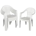Harbour Housewares Irem Garden Dining Chairs – Pack of 6 - White Stackable Outdoor Chairs, Polypropylene Weatherproof Seating, Slatted Back, Armrests, Patio Balcony Garden Furniture