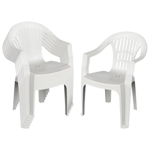 Harbour Housewares Irem Garden Dining Chairs Pack of 6 - White Stackable Outdoor Chairs Polypropylene Weatherproof Seating Slatted Back Armrests Patio Balcony Garden Furniture