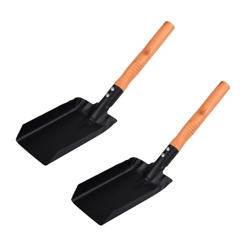 HIXNUG Metal Fireplace Coal Ash Shovel with Wooden Handle Fireplace Shovel Charcoal Spoon Small Dustpan Fireplace Tool (1)