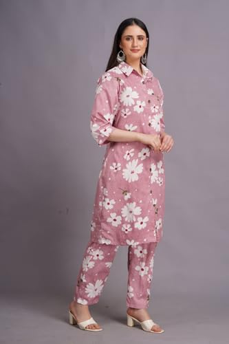 Image of Women's Printed Cotton Blend Co-ord Set Top & Bottom Two-Piece Set Casual & Office Wear
