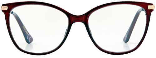 Foster Grant Elm Reading Glasses for Women +3.50, Cat Eye Frame in Translucent Wine with Spring Hinges