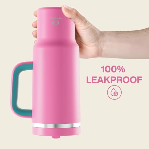 Image of ENCOOL 40 oz Tumbler with Handle and Straw: Stainless Steel Insulated Tumbler Keeps Cold for 24 Hours, Leakproof Travel Cup Fits in Cup Holder and BPA-Free,Light Crimson