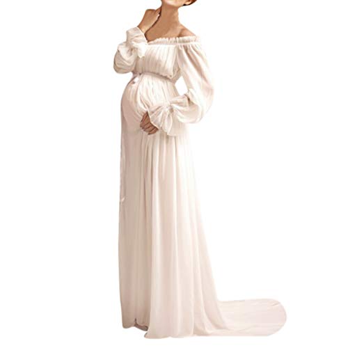 Vestido Ropa de Maternidad Vestido de Boda Mangas Maternidad Sólido Fotografía Larga Mujeres Embarazadas Hombro Vestido Largo de Maternidad Vestido de Embarazo Verano, Blanco, talla única
