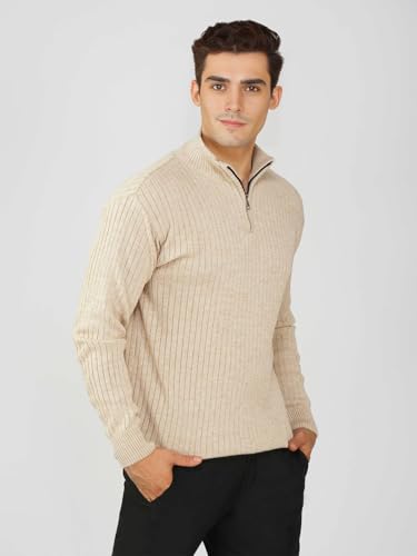 Image of LOQUE Men's Wool Blend Selection Sweater Half Zip High Neck Pullover Warm Casual Winter Wear for Office and Travel