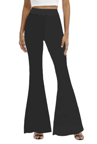 Image of WSPLYSPJY Women's Print Stretch Bell Bottom Flare Palazzo Pants Trousers