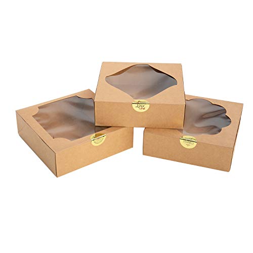 JOYIN 24 Pcs 8X8X2.5 inch Kraft Paper Holiday Christmas Thanksgiving Bakery Boxes Pastry Cookie Boxes with Stickers