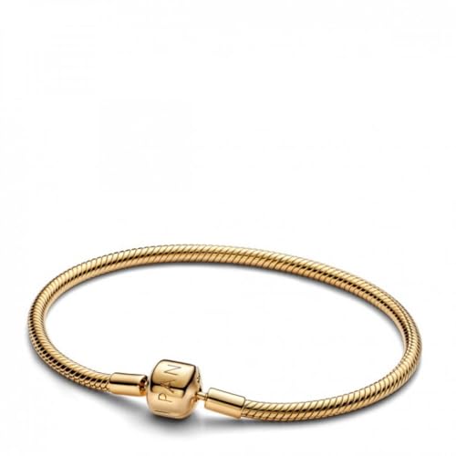 Pandora Barrel Clasp Snake Chain 14K Gold Plated Bracelet for Women 18 cm Size Yellow Gold