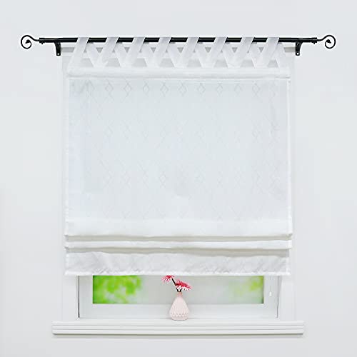 Joyswahl Leinenoptik Raffrollo halbtranpsatente Raffgardine mit Karo-Design »Cosima« Wohnzimmer Schals mit V-Schlaufen Weiß BxH 120x140cm 1er Pack