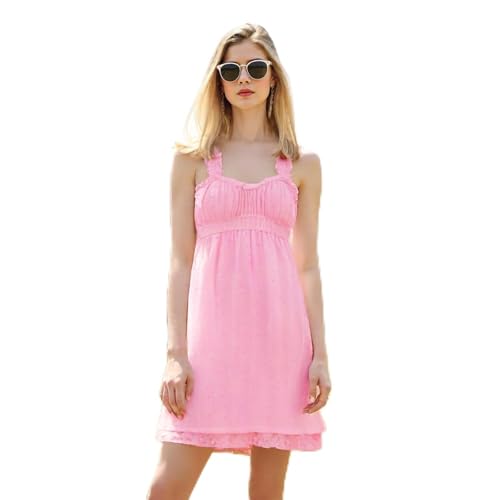 Image of Women Summer Floral Embroidery Dress Sleeveless Ruffle Loose A-line Mini Dress Beach Clubwear Streetwear