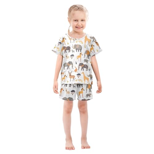 ALAZA Lion Elephant Horse Pajamas Short Sleeve 2 Piece Sleepwear Top and Bottom Pajama Set Unisex3