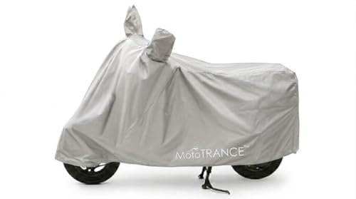 Image of Mototrance All Weather Protection Two Wheeler Cover for All Activa, Scooter, Scooty & Bikes Upto 150CC | Anti Dust, Water Resistant, Heat Resistant, Mirror Pocket Bike Body Cover | Solid Silver