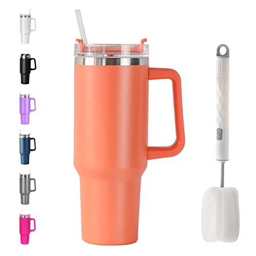 Xpania Simple And Modern 40 Ounce Glass With Handle And Straw - Reusable Stainless Steel Thermos And Water Bottle, Keeps Hot Or Cold, Perfect For Gifting, Home Office.（Orange） #TOP27