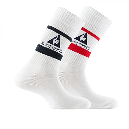 Le Coq Sportif - Lot de 2 paires de mi-chaussettes couleur - Blanc/bleu/rouge - Pointure - 43-46