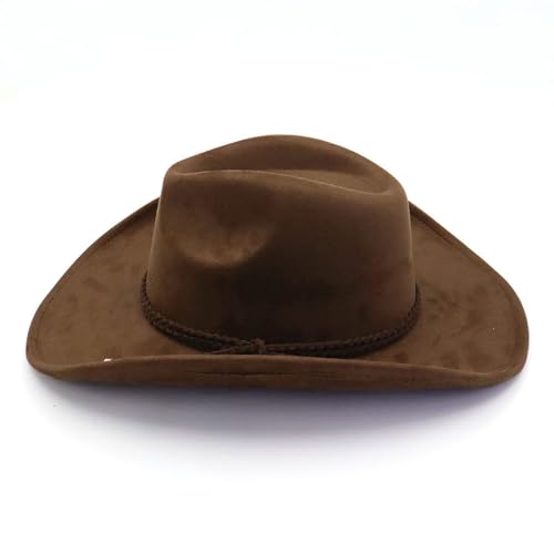 Image of Western Cowboy Hat for Women Men Wide Brim Cowboy Hat for Women with Woven Buckle Belt Suede Classic Fedora Hats